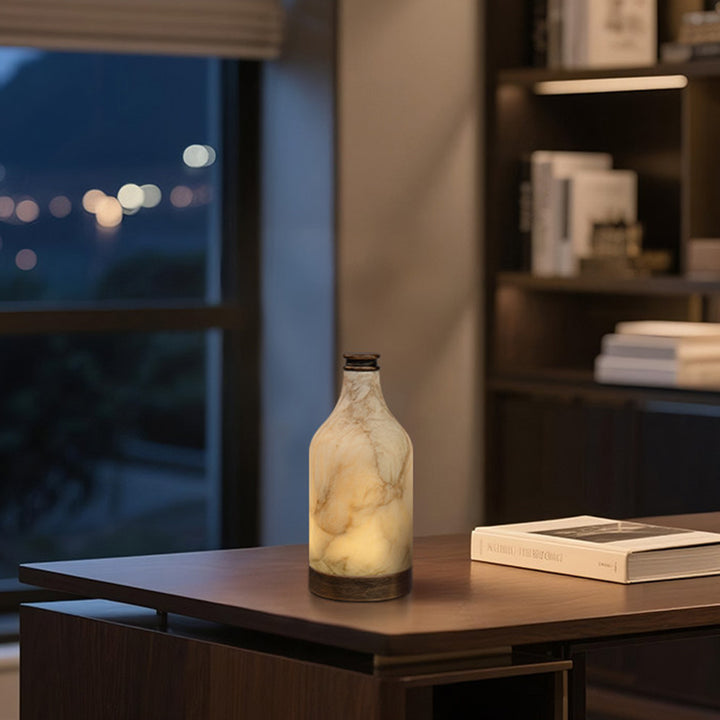 Modern Stepless Dimming Marble Table Lamp - Natural Stone LED Ambient Desk Lamp For Bedroom