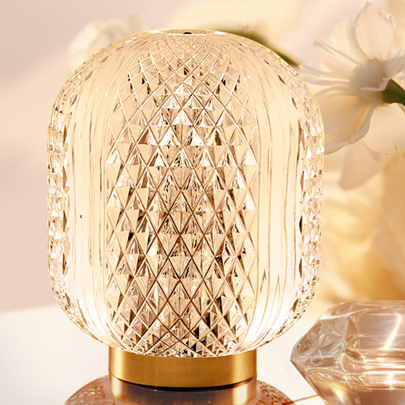Modern Microphone Shape Stepless Dimming Table Lamp - Diamond Texture Shade LED Bedside Lamp For Bedroom