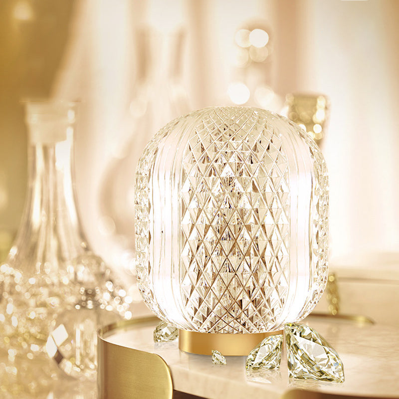 Modern Microphone Shape Stepless Dimming Table Lamp - Diamond Texture Shade LED Bedside Lamp For Bedroom