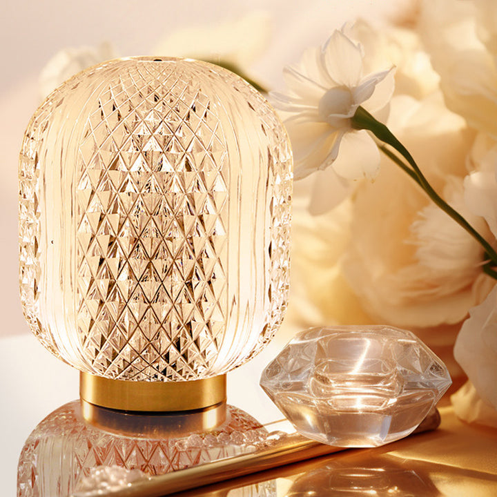 Modern Microphone Shape Stepless Dimming Table Lamp - Diamond Texture Shade LED Bedside Lamp For Bedroom
