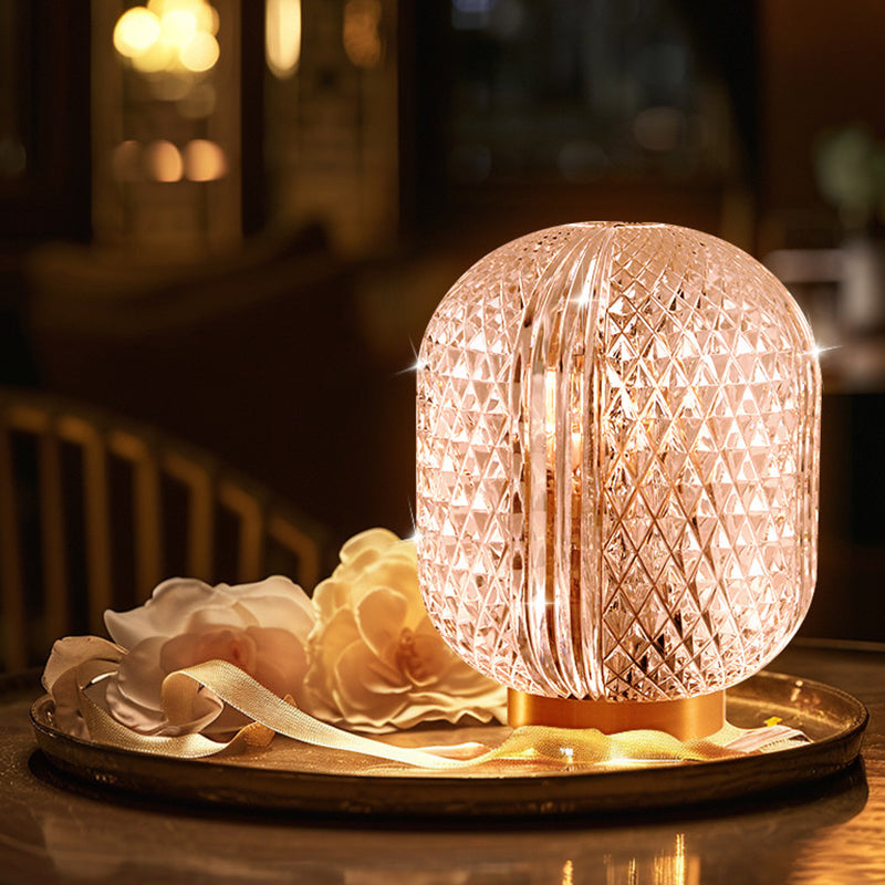 Modern Microphone Shape Stepless Dimming Table Lamp - Diamond Texture Shade LED Bedside Lamp For Bedroom