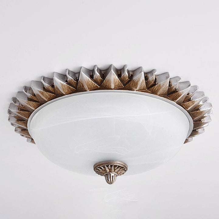 Traditionelle Rustikale Runde Sonnenblumenharz Glas 3-Licht Deckenleuchte Für Wohnzimmer 