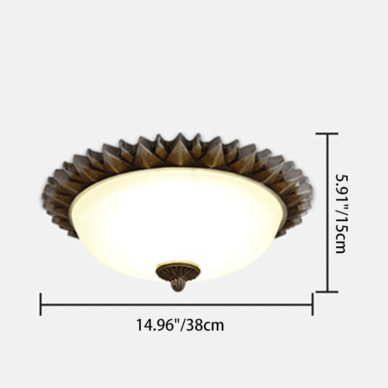 Traditionelle Rustikale Runde Sonnenblumenharz Glas 3-Licht Deckenleuchte Für Wohnzimmer 