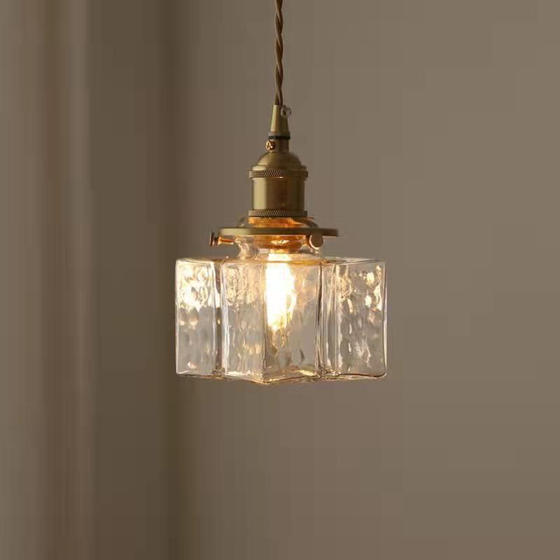 Lustre suspendu traditionnel vintage carré rectangle en verre ondulé fer à 1 lumière pour salon 