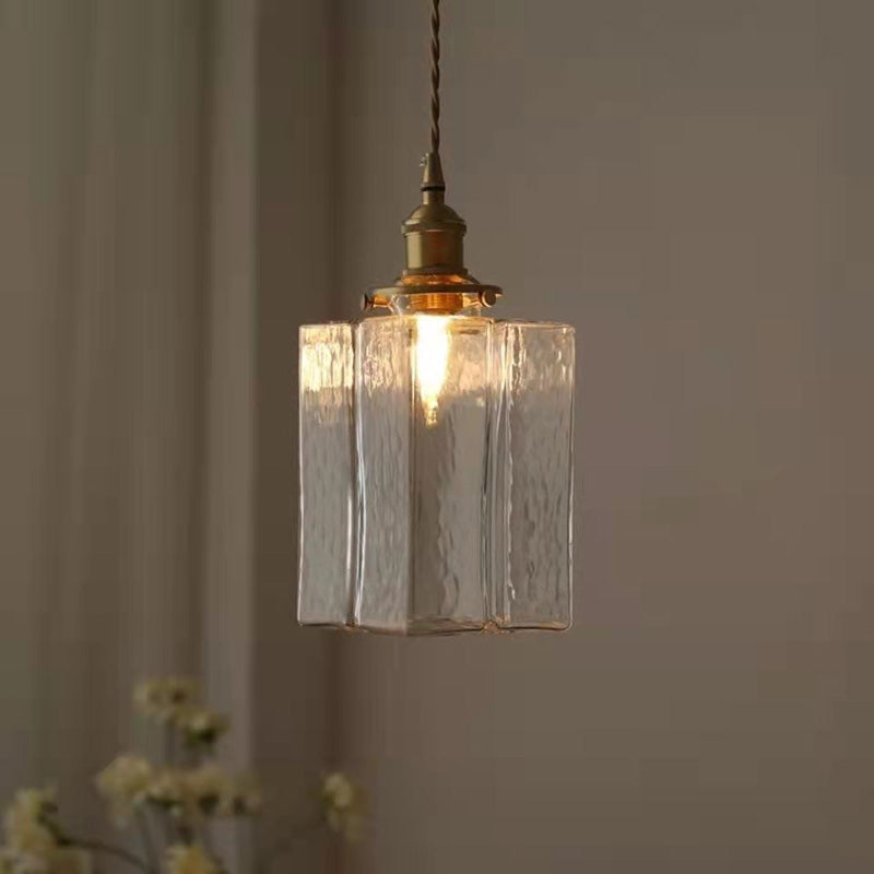 Lustre suspendu traditionnel vintage carré rectangle en verre ondulé fer à 1 lumière pour salon 