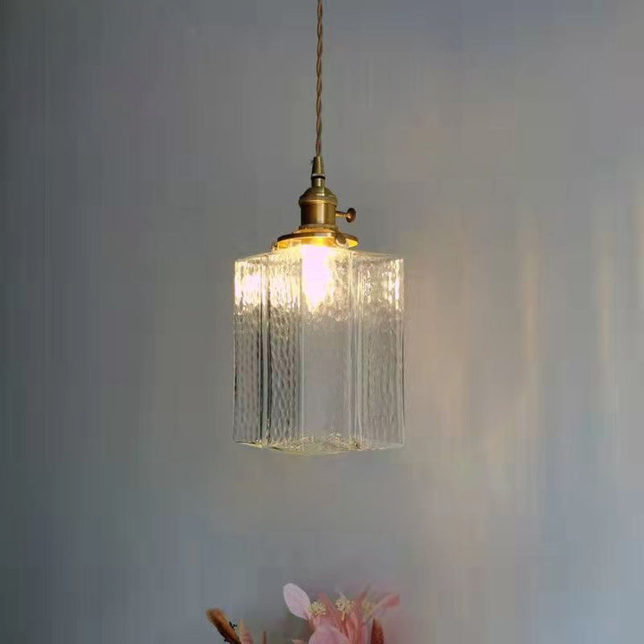 Lustre suspendu traditionnel vintage carré rectangle en verre ondulé fer à 1 lumière pour salon 
