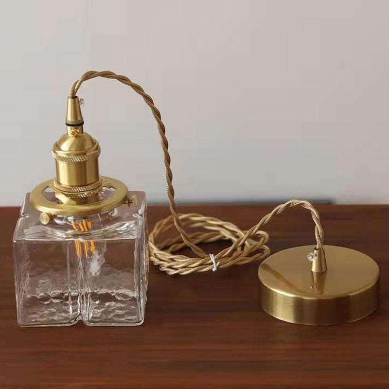 Lustre suspendu traditionnel vintage carré rectangle en verre ondulé fer à 1 lumière pour salon 