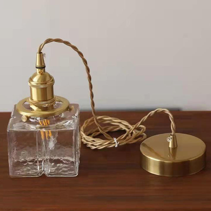 Lustre suspendu traditionnel vintage carré rectangle en verre ondulé fer à 1 lumière pour salon 