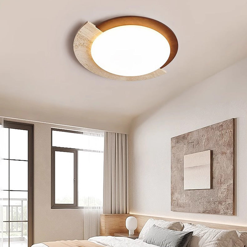 Traditionelle Vintage runde beige Travertin Kunststoff LED Unterputz Deckenleuchte für Wohnzimmer 