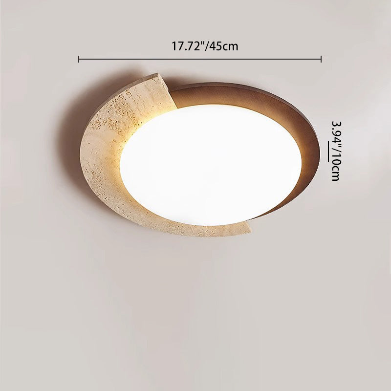 Traditionelle Vintage runde beige Travertin Kunststoff LED Unterputz Deckenleuchte für Wohnzimmer 