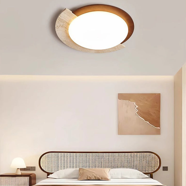 Traditionelle Vintage runde beige Travertin Kunststoff LED Unterputz Deckenleuchte für Wohnzimmer 