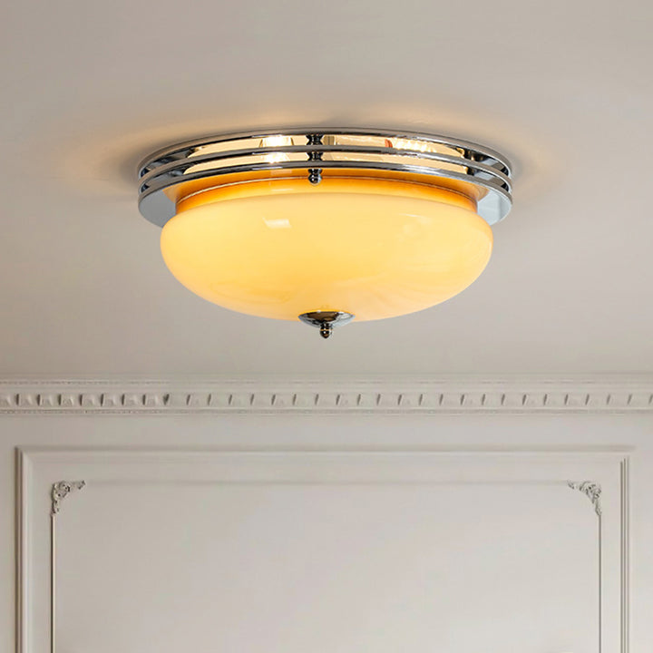 Lumière de plafond LED encastrée en verre avec matériel rond vintage traditionnel pour salon 