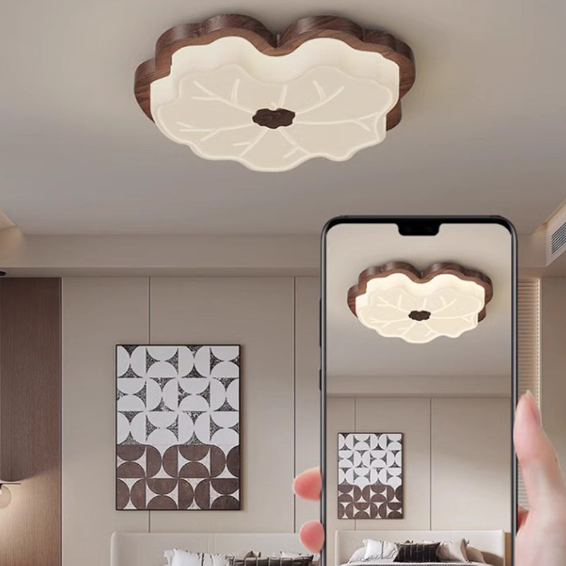 Contemporáneo Creativo Hoja de Loto de Madera PE LED Montaje Empotrado Luz de Techo Para Dormitorio 