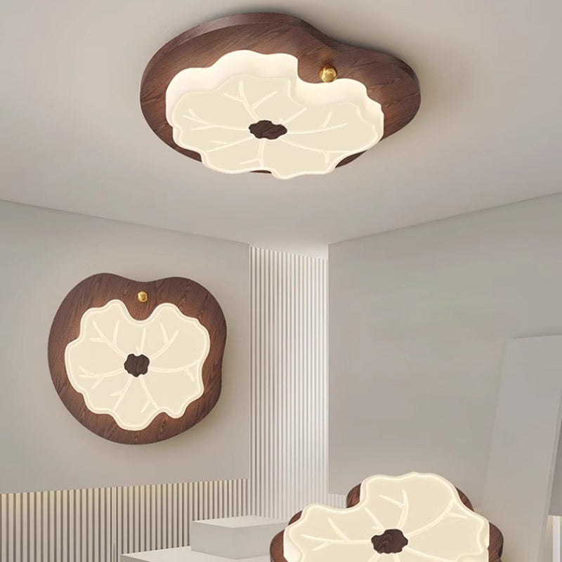 Contemporáneo Creativo Hoja de Loto de Madera PE LED Montaje Empotrado Luz de Techo Para Dormitorio 