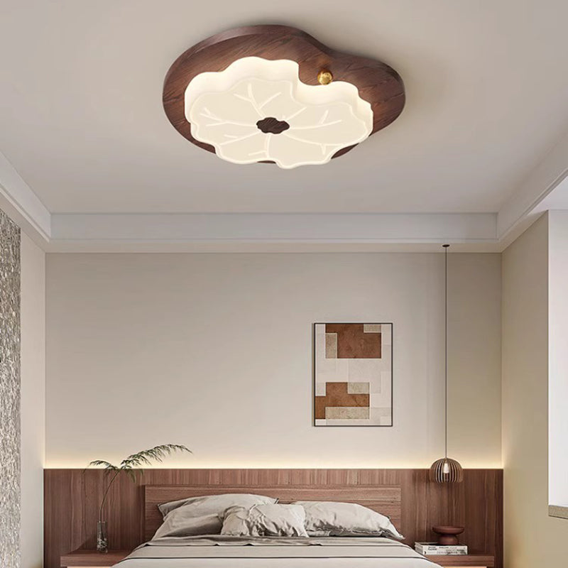 Contemporáneo Creativo Hoja de Loto de Madera PE LED Montaje Empotrado Luz de Techo Para Dormitorio 