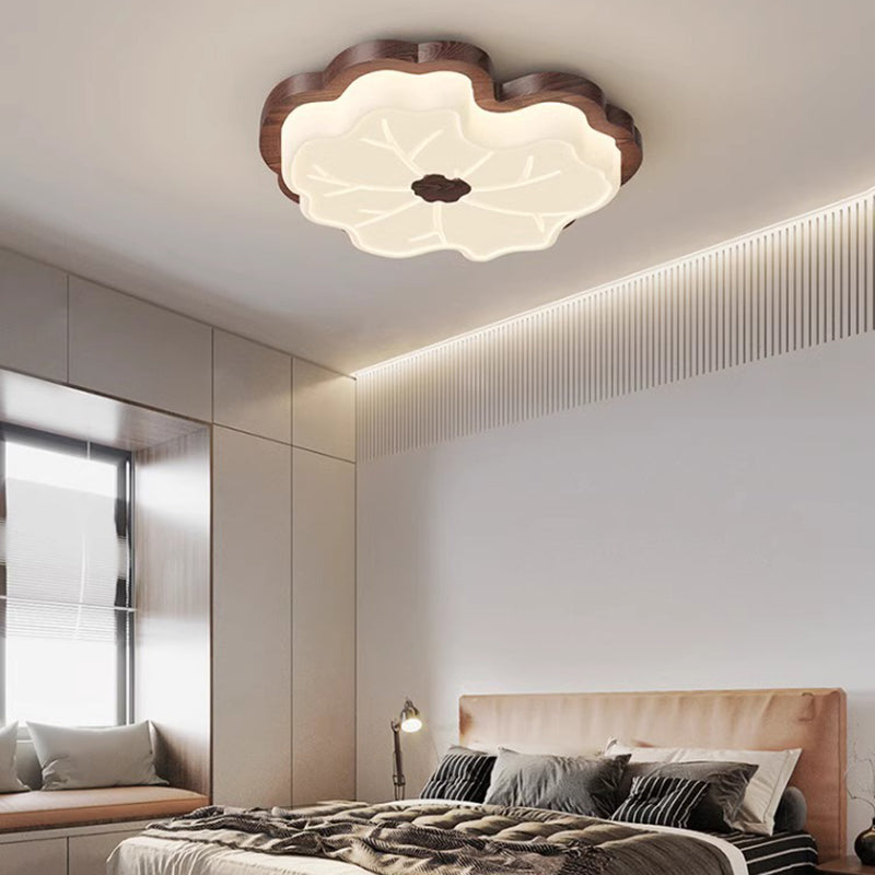 Contemporáneo Creativo Hoja de Loto de Madera PE LED Montaje Empotrado Luz de Techo Para Dormitorio 