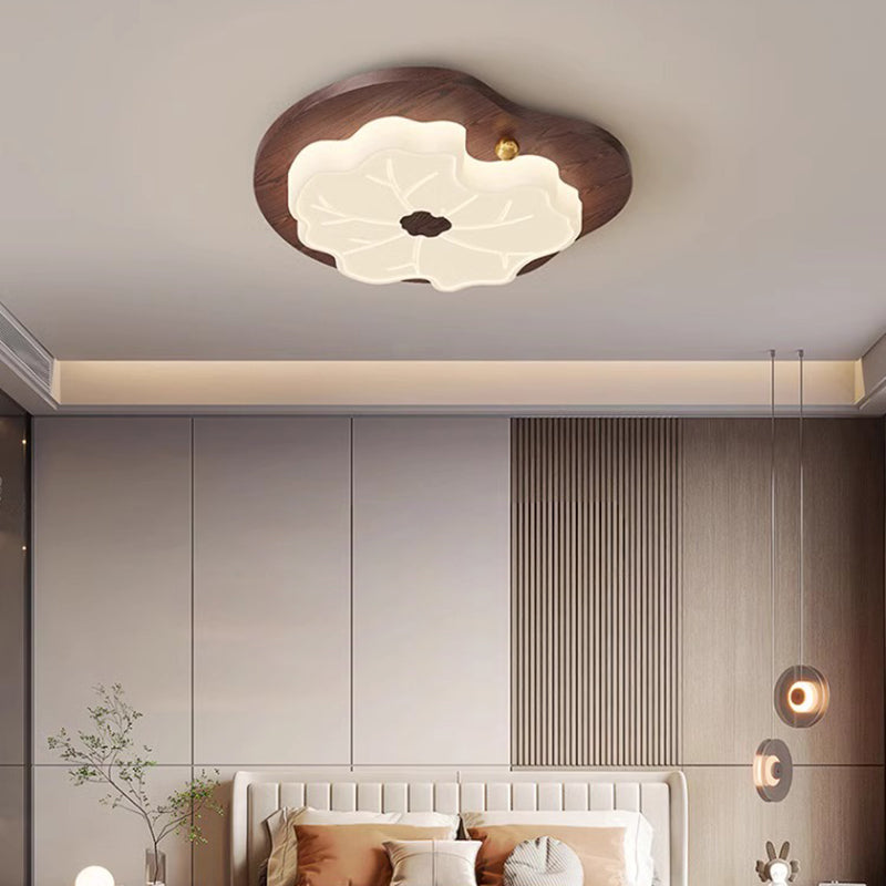 Contemporáneo Creativo Hoja de Loto de Madera PE LED Montaje Empotrado Luz de Techo Para Dormitorio 