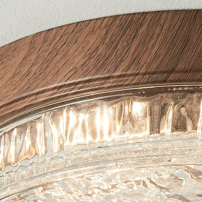 Zeitgenössische nordische runde Holzmaserung Wasserkräuselung Eisenglas LED Unterputz Deckenleuchte für Schlafzimmer 