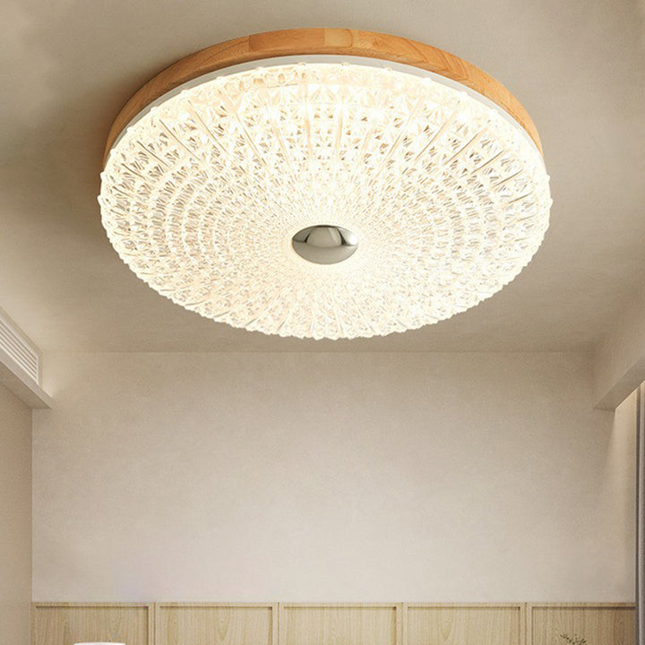 Luz de techo empotrada LED acrílica con hardware de madera a cuadros redondos retro contemporáneos para sala de estar 