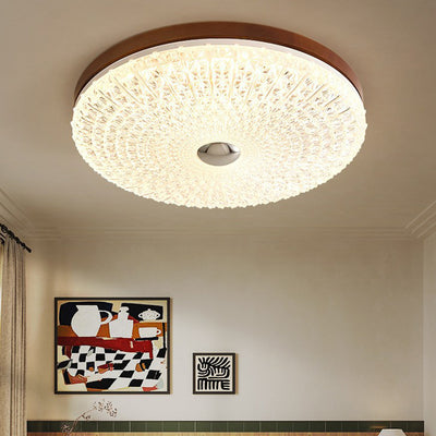 Plafonnier LED en acrylique avec matériel en bois à carreaux ronds rétro contemporain pour salon 