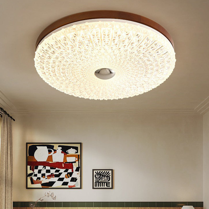 Plafonnier LED en acrylique avec matériel en bois à carreaux ronds rétro contemporain pour salon 