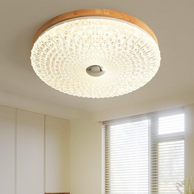 Plafonnier LED en acrylique avec matériel en bois à carreaux ronds rétro contemporain pour salon 