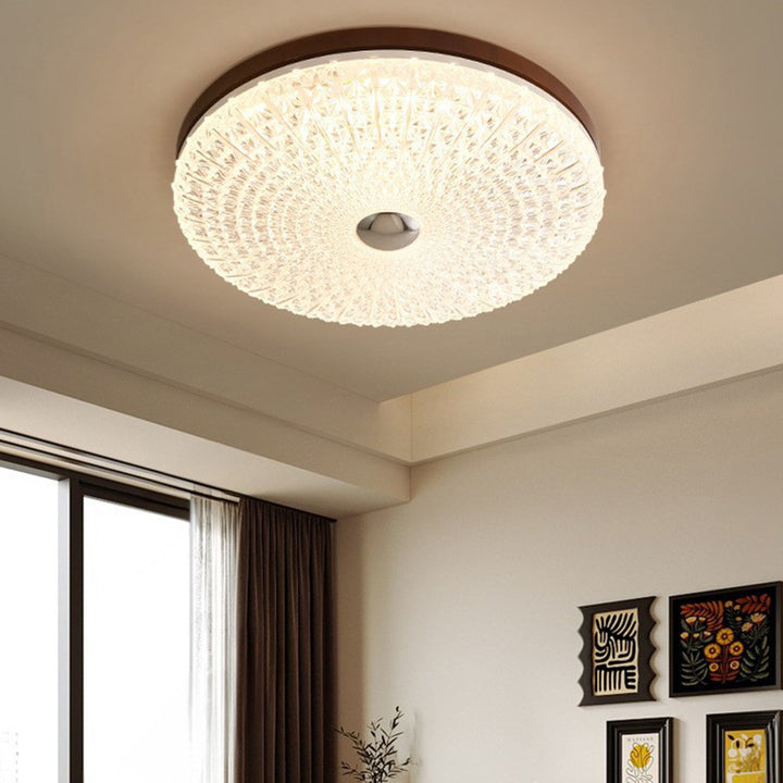 Luz de techo empotrada LED acrílica con hardware de madera a cuadros redondos retro contemporáneos para sala de estar 