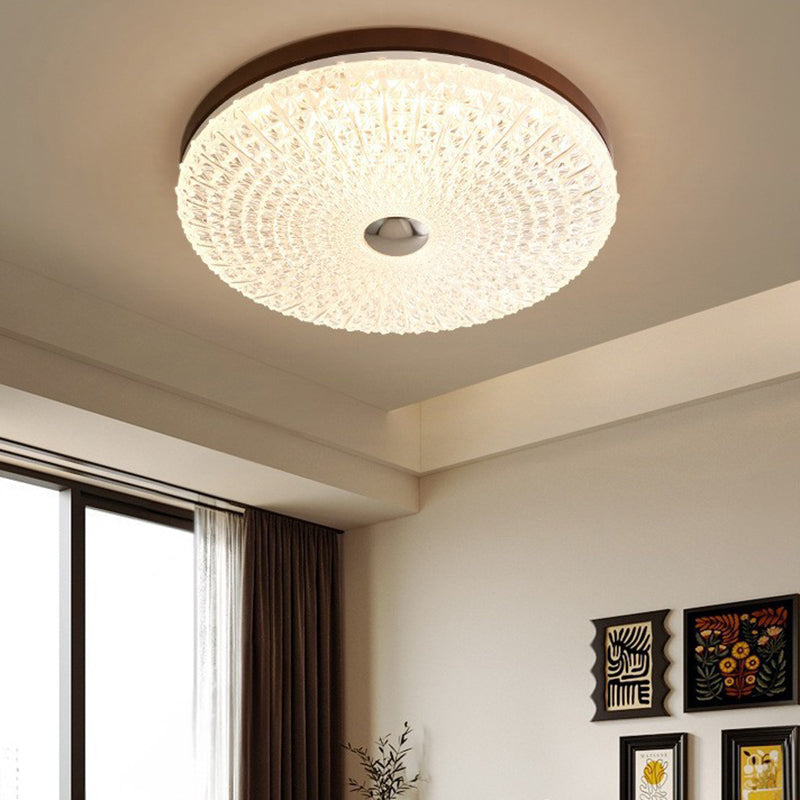Plafonnier LED en acrylique avec matériel en bois à carreaux ronds rétro contemporain pour salon 