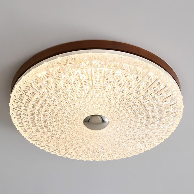 Plafonnier LED en acrylique avec matériel en bois à carreaux ronds rétro contemporain pour salon 