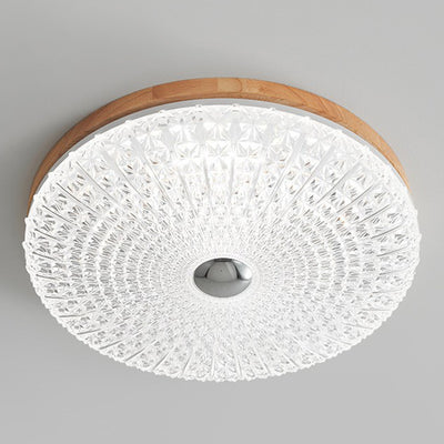 Plafonnier LED en acrylique avec matériel en bois à carreaux ronds rétro contemporain pour salon 