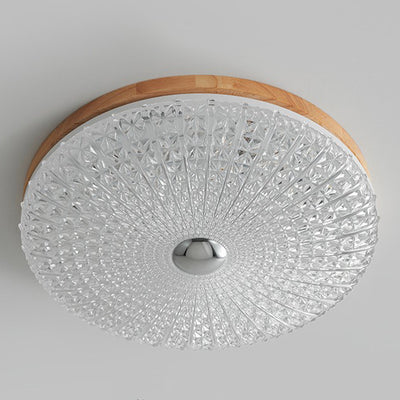 Plafonnier LED en acrylique avec matériel en bois à carreaux ronds rétro contemporain pour salon 