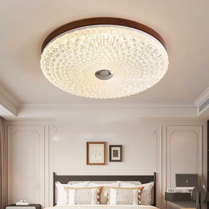 Luz de techo empotrada LED acrílica con hardware de madera a cuadros redondos retro contemporáneos para sala de estar 