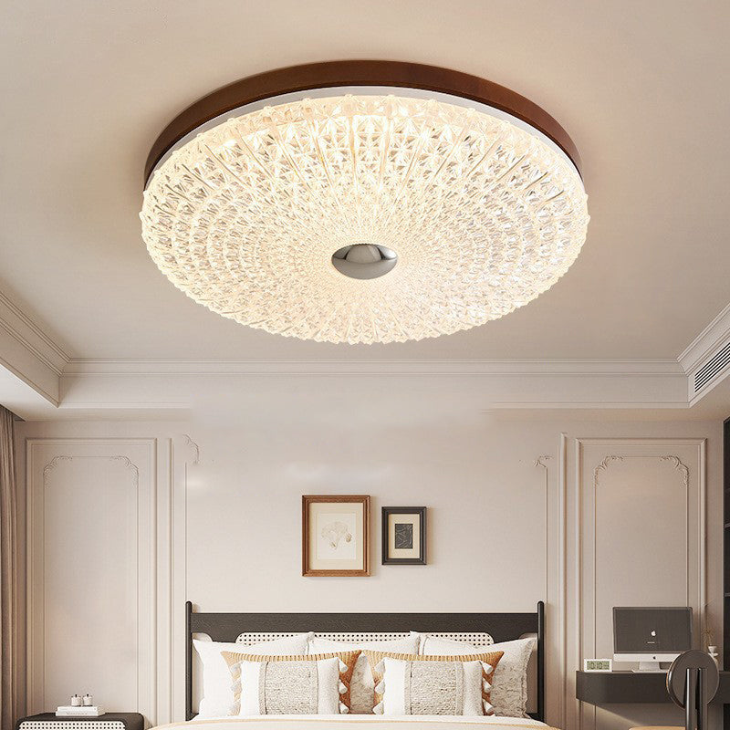 Plafonnier LED en acrylique avec matériel en bois à carreaux ronds rétro contemporain pour salon 