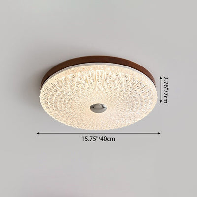 Plafonnier LED en acrylique avec matériel en bois à carreaux ronds rétro contemporain pour salon 