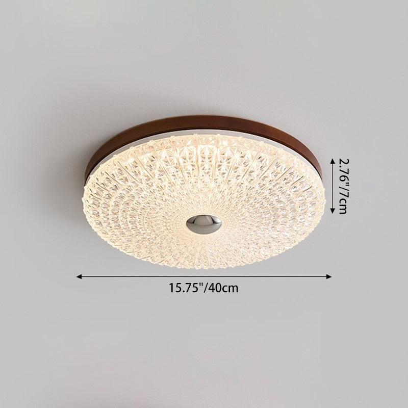 Plafonnier LED en acrylique avec matériel en bois à carreaux ronds rétro contemporain pour salon 