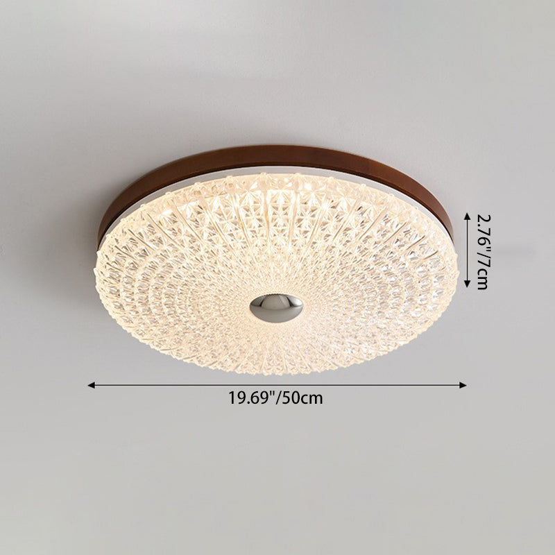 Plafonnier LED en acrylique avec matériel en bois à carreaux ronds rétro contemporain pour salon 