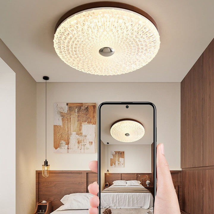 Luz de techo empotrada LED acrílica con hardware de madera a cuadros redondos retro contemporáneos para sala de estar 