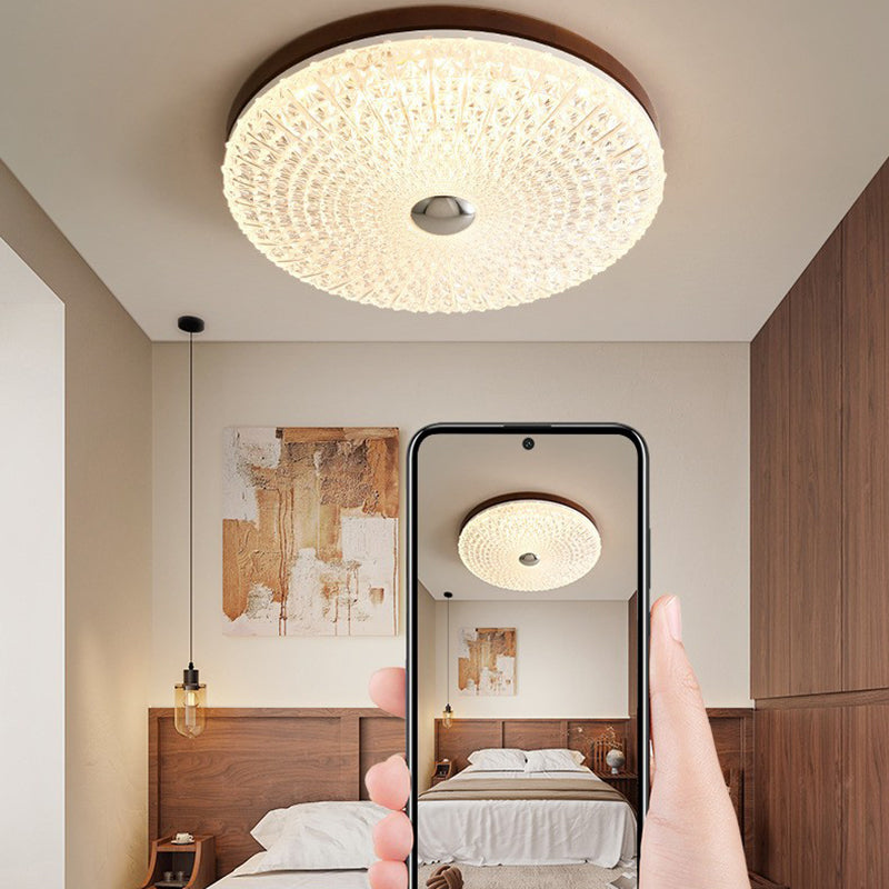 Plafonnier LED en acrylique avec matériel en bois à carreaux ronds rétro contemporain pour salon 