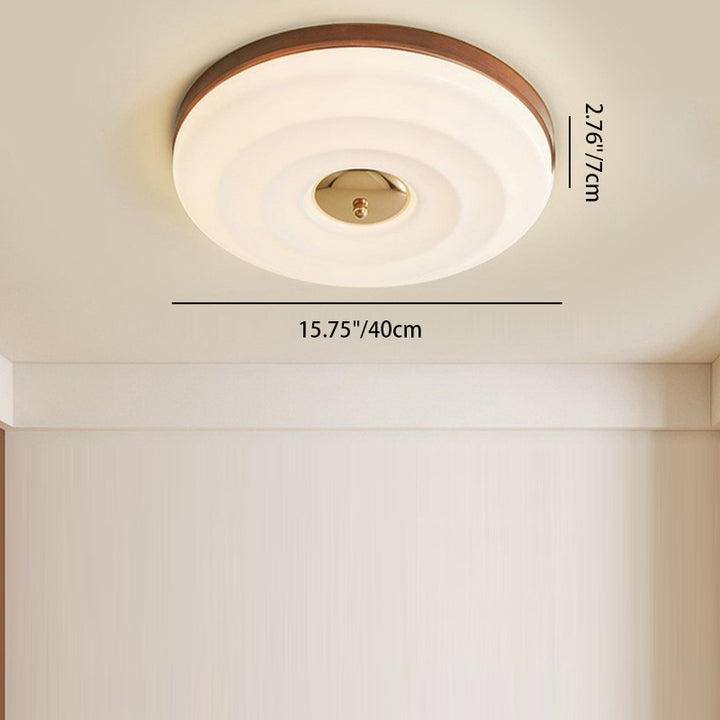 Plafonnier LED rond en crème nordique contemporain en fer, bois et acrylique pour chambre 