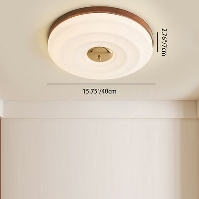 Zeitgenössische nordische Creme Runde Eisen Holz Acryl LED Unterputz Deckenleuchte für Schlafzimmer 