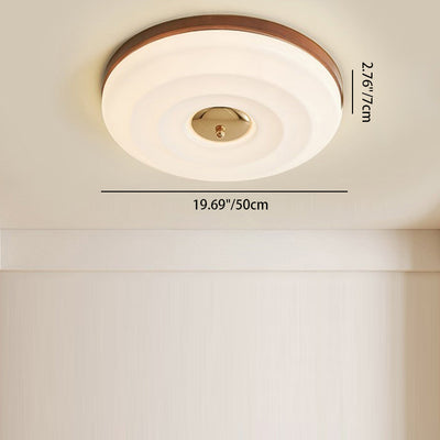 Zeitgenössische nordische Creme Runde Eisen Holz Acryl LED Unterputz Deckenleuchte für Schlafzimmer 