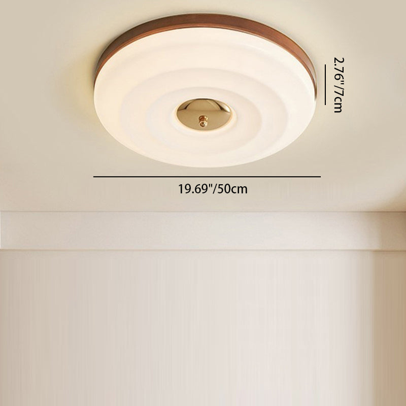 Zeitgenössische nordische Creme Runde Eisen Holz Acryl LED Unterputz Deckenleuchte für Schlafzimmer 