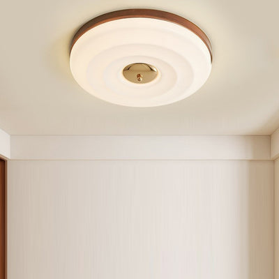 Zeitgenössische nordische Creme Runde Eisen Holz Acryl LED Unterputz Deckenleuchte für Schlafzimmer 