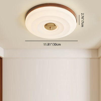 Zeitgenössische nordische Creme Runde Eisen Holz Acryl LED Unterputz Deckenleuchte für Schlafzimmer 