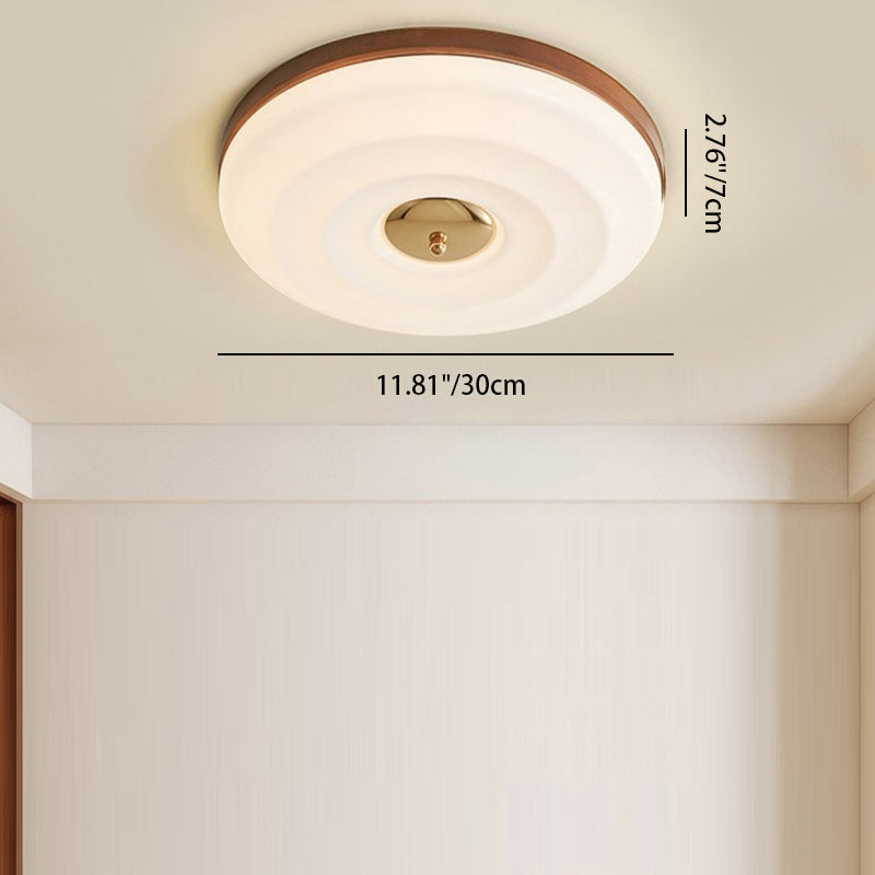Zeitgenössische nordische Creme Runde Eisen Holz Acryl LED Unterputz Deckenleuchte für Schlafzimmer 