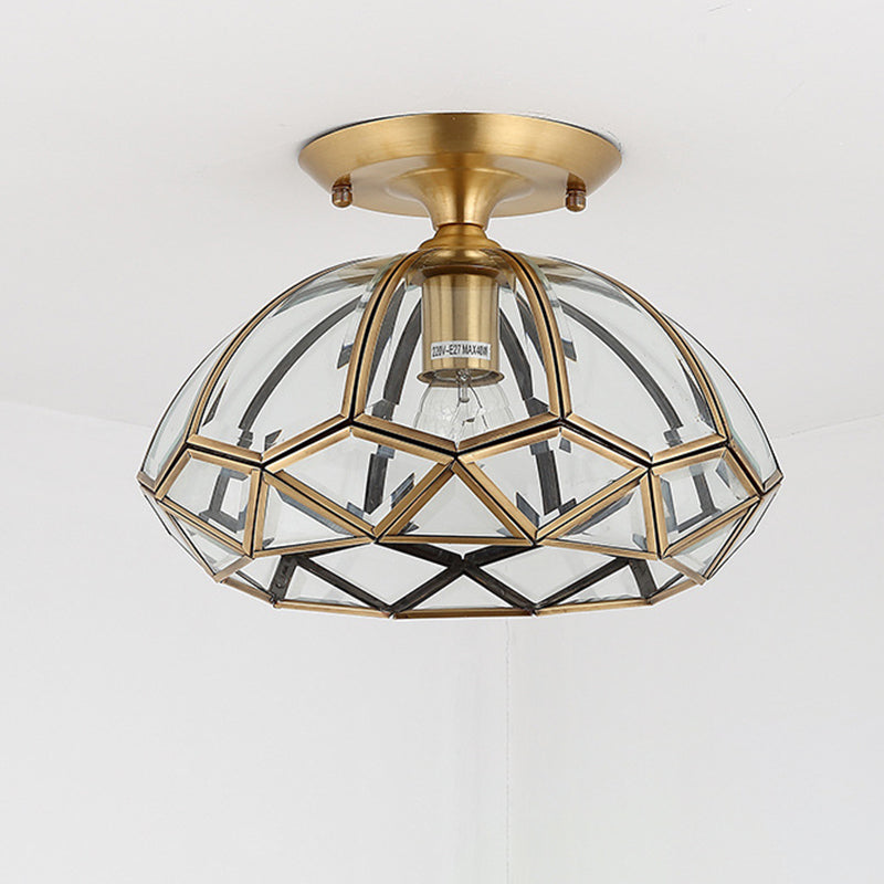 Lustre semi-encastré contemporain en verre de cuivre quadrilatéral polygonal de luxe 1 lumière pour salon 
