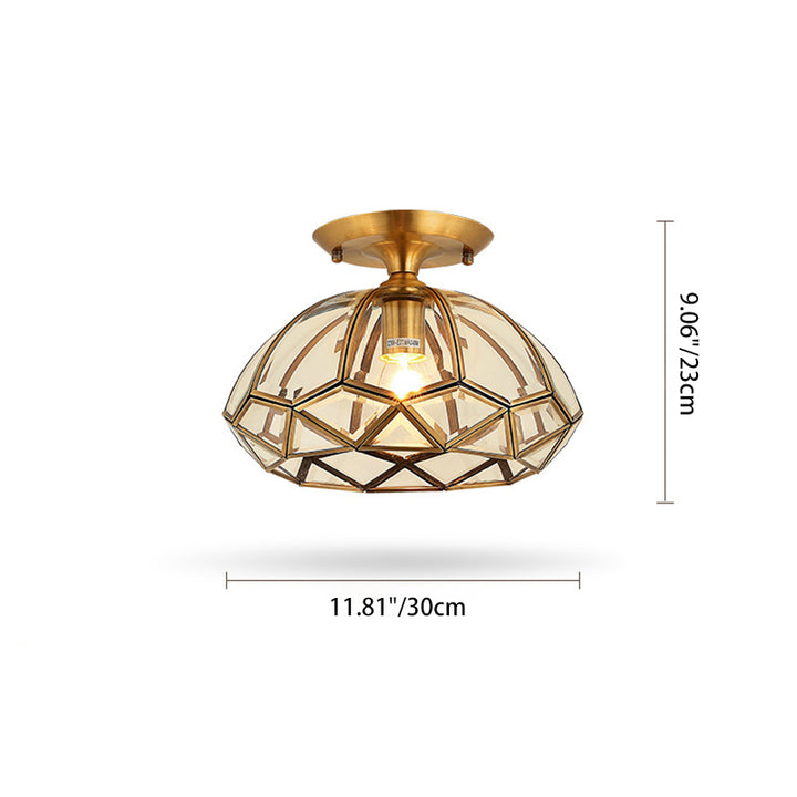 Lustre semi-encastré contemporain en verre de cuivre quadrilatéral polygonal de luxe 1 lumière pour salon 