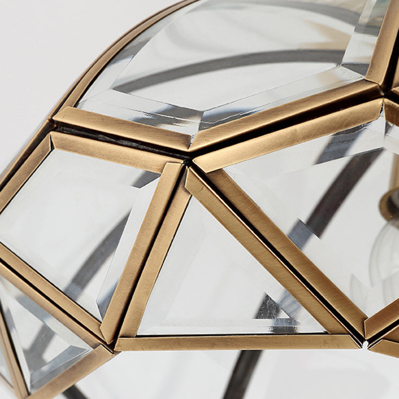 Lustre semi-encastré contemporain en verre de cuivre quadrilatéral polygonal de luxe 1 lumière pour salon 