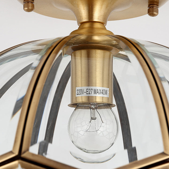Lustre semi-encastré contemporain en verre de cuivre quadrilatéral polygonal de luxe 1 lumière pour salon 