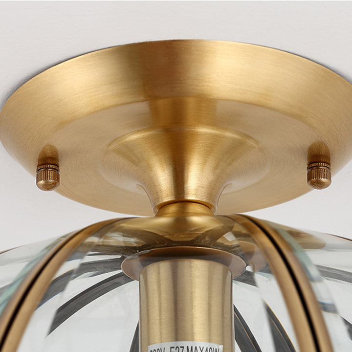 Lustre semi-encastré contemporain en verre de cuivre quadrilatéral polygonal de luxe 1 lumière pour salon 